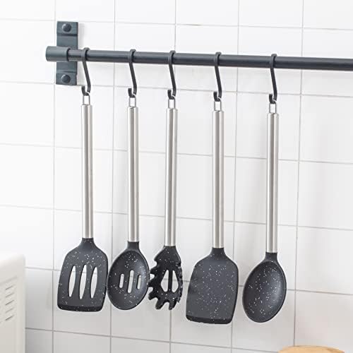 COOK WITH COLOR Silicone Cooking Utensils, Kitchen Utensil Set, Easy to Clean Silicone Kitchen Utensils, Cooking Utensils for Nonstick Cookware, Kitchen Gadgets Set, 5 Pieces, Speckled Black