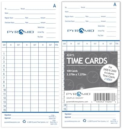 Pyramid Time Systems - Authentic Time Cards (42415) - 100 Cards
