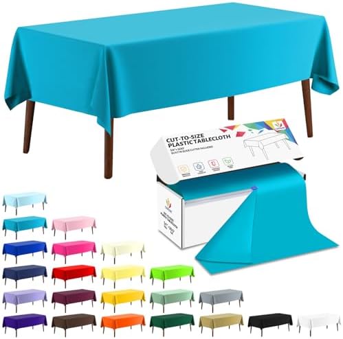 CXPSINC 54 Inch X 300 Feet Plastic Table Cover Roll Disposable Tablecloth with Slide Cutter for All Type/Shape Tables | Party, Banquet, Birthdays, Weddings(Turquoise, 300 Feet)