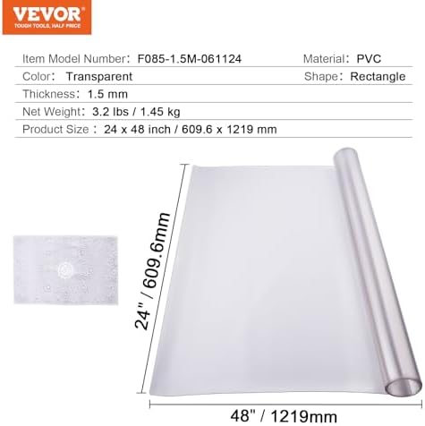 VEVOR Plastic Table Cover, 24 x 48 Inch 1.5 mm Thick Frosted PVC Desk Mat Protector, Waterproof & Easy Cleaning Desk Pad Tablecloth, for Office, Dresser, Dining Room,Night Stand