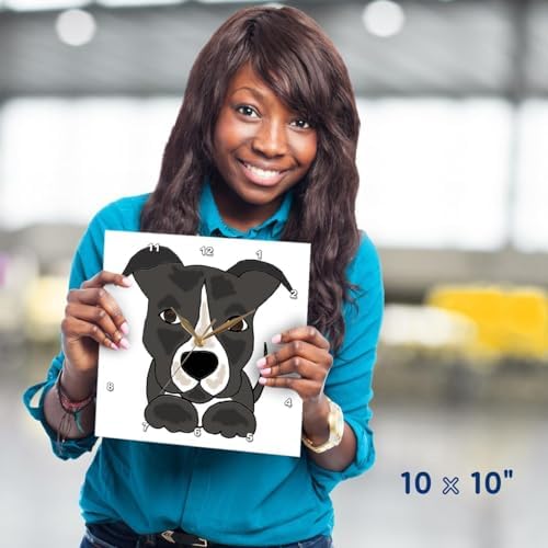 3dRose Wall Clock Silent - 10 inch - Funny Grey Pitbull Puppy Dog Cartoon - Dogs