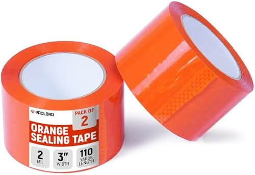 3" x 110 Yards Orange Packing Tape, 2 Rolls - 2.0 Mil Carton Sealing Tape