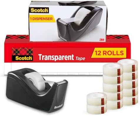 Scotch Transparent Tape with C60 Desktop Dispenser, 3/4 x 1000 Inches