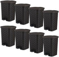 Superio Mini Trash Can with Foot Pedal Small Outdoor Garbage Can with Lid, 1.5 Gallon Plastic Waste Basket for Bathroom, Bedroom, Kitchen, Office, Patio (Wicker Brown 6 QT.), 8 Pack