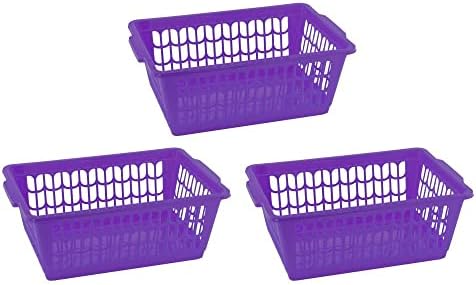 YBM HOME Plastic Perforated Storage Basket Bin Office Drawer, Shelf Desktop Countertop Tray Organizer 32-1188 (3, Purple)