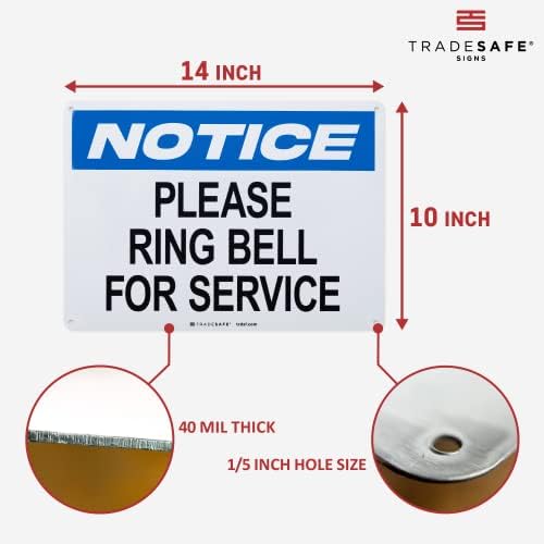 TRADESAFE Please Ring Bell for Service Sign - Aluminum Ring Bell Sign, Light Reflective, UV-Resistant, Waterproof, 14” X 10” Signs for Business