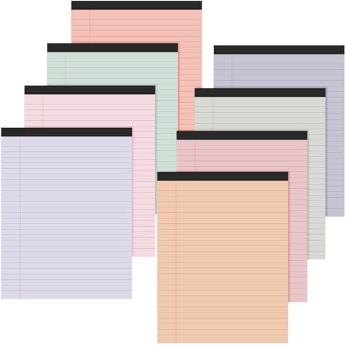 8.5'' x 11'' Colored Legal Pad Writing Wide Ruled, Mixed Colors, 8 Pcs