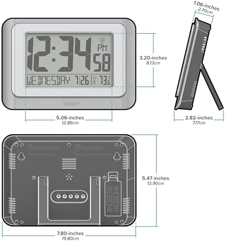 La Crosse Technology 513-88907-INT Digital Atomic Clock with Temperature - Cool Gray/Silver