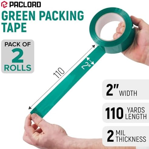 2" x 110 Yards Green Packing Tape, 2 Rolls