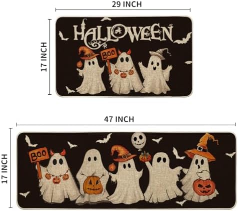 Artoid Mode Ghost Bat Black Halloween Kitchen Mats Set of 2-17x29+17x47