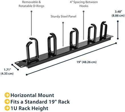 StarTech 1U 19in Rack Cable Management Panel, D-Ring, Metal (CABLMANAGER2)