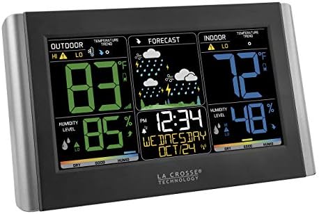 La Crosse Technology Weather Station with Customizable Alerts, Weather Forecast, Temperature, Dew Point, Humidity, Time, Heat Index, Large Display, Adjustable Brightness, Wireless, Black, C85845-INT