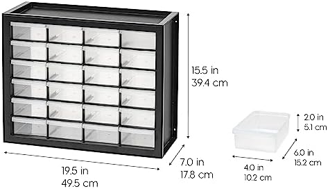 IRIS USA 24-Drawer Plastic Storage Cabinet, Teacher Toolbox, Garage, Black