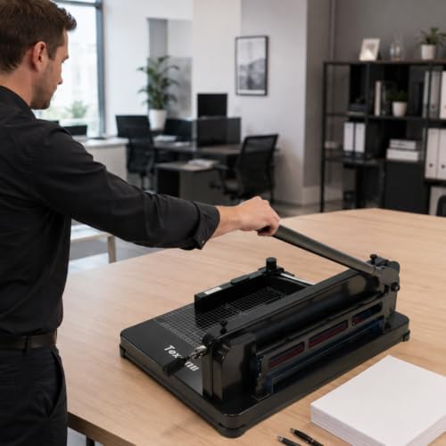 Heavy Duty Guillotine Paper Cutter - 400 Sheets Capacity, A4 12" Stack Paper Trimmer, Steel Base, Black