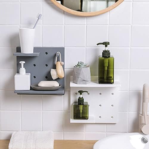 HGYZE Plastic Pegboard Wall Organizer, White, 22 x 22 x 1.5 in, Includes 4 Wall Shelves, 8 Hanging Boards, 24 Hooks | 4 Pack Pegboard Ledges Organizer for Hanging Keychains, Decorative Wall Panel Kits for Blindboxes Lightweight Dolls, White