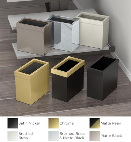 Gatco Small Bathroom Trash Can With Lid, Square 3 Gallon Stainless Steel Wastebasket, Under Sink, Matte Black And Brushed Brass, For Bathroom, Bedroom, Office (1934)