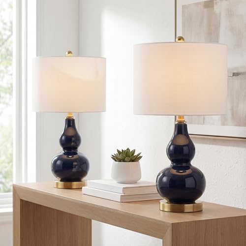 JONATHAN Y Anya Gourd Glass Table Lamp 20.5", Navy, Set of 2