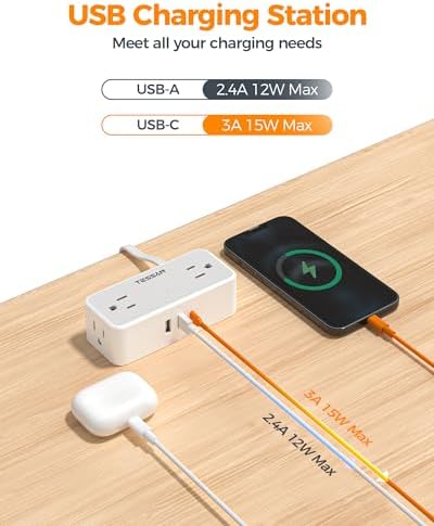 TESSAN Extension Cord 25 FT, Power Strip with 900J Surge Protection, Grey