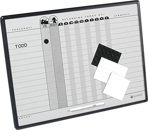 Quartet In and Out Dry Erase Magnetic Board 24"W x 18"H, In & Out Personnel Matrix for 15 Names, DuraMax Porcelain, Black Frame (781G)
