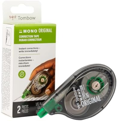 Tombow 68627 MONO Correction Tape, Non-refillable, White, 1/6" x 394", 2 Count (Pack of 1)