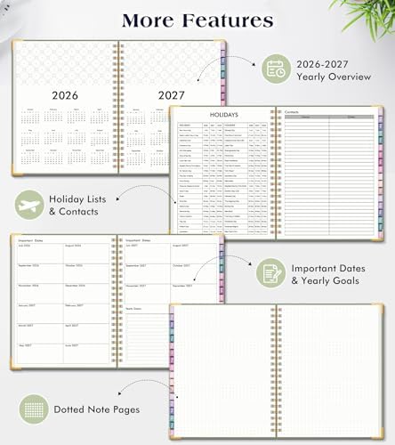 Academic Planner 2026-2027, 18 Months Weekly and Monthly Hardcover Planner, July 2026 - December 2027, 8.5" x 11" A4 Large Daily Calendar Planner Book with Tabs, Spiral College School Agenda Organizer for Student Teacher, Green