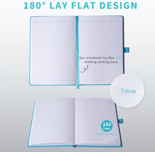 Heture Hardcover Notebooks, 6 Packs A5 Lined Journals Notebook for Writing 160 Pages, 8.2 x 5.5 inch, 6 Colors Classic Ruled Notebooks for College/Work/Travel (Turquoise Blue, 1 Pack)