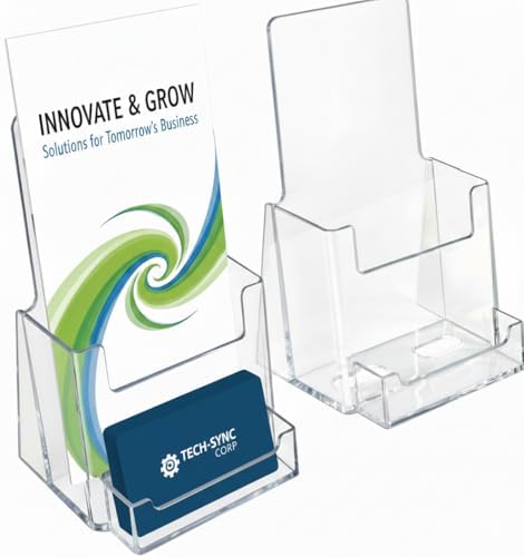 Azar Displays 252922-2PK Counter Trifold Brochure Holder with Business Card Pocket, 2-Pack, Clear