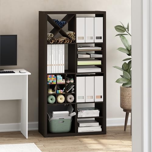 Furinno Cubicle H-Shelf Cube Insert, Cube Organizer, Dark Oak | 13.3W x 13.4H, Fits into Furinno Extra Thick Cubes, for Organizers and Storage (Does not fit IKEA Kallax Shelving)