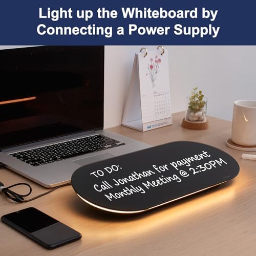 TSJ OFFICE Glass Desktop Whiteboard - 17 X 7 Inches Black Board Warm Light