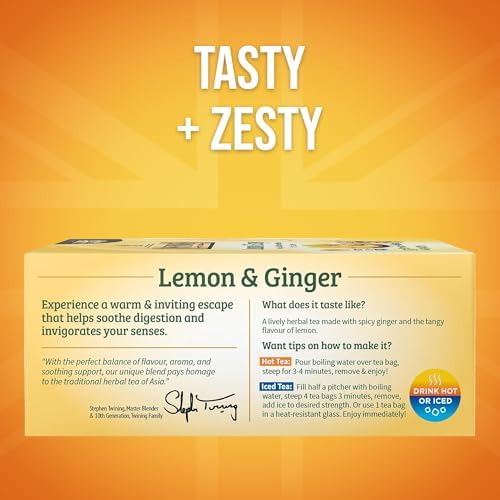 Twinings Lemon & Ginger, Caffeine-Free Herbal Tea Bags, 100 CT Box (1 Pack)