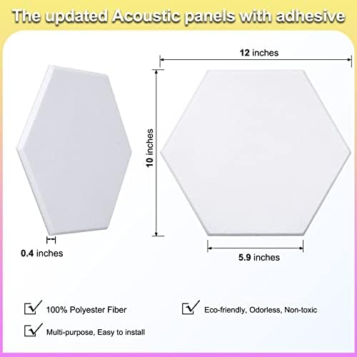 18 Pack Hexagon Acoustic Panels,12" X 10" X 0.4" High Density Sound Absorbing Panels Soundproof Wall Panels for Home Sound Proof Insulation Beveled Edge Studio Treatment Tiles (White)