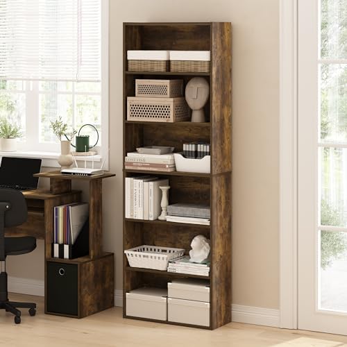 Furinno Jaya 6-Tier Book Shelf Set of 2, with Open Shelf, Amber Pine