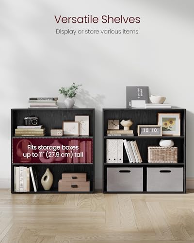 VASAGLE Set of 2 3-Tier Bookshelves, Adjustable Storage Shelves