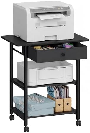 VASAGLE 3-Tier Printer Stand with Locking Wheels, Under Desk Printer Table