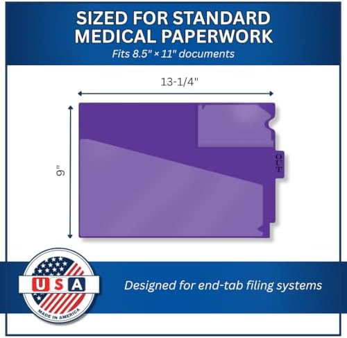 Doctor Stuff - Center Tab Vinyl Outguides, Diagonal Cut Front Pocket, Top Charge Out Slip Pocket, Plastic File Folder, Letter Size 9" x 13-1/4", Purple, 50/Box