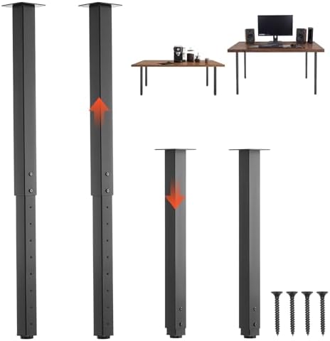 VEVOR Adjustable Table Legs, 24-40 in Square Steel Furniture Legs, 1200 lbs Max Load Heavy Duty, Quick Installation, Ideal for Home Office Desk DIY, Coffee Dinner Bar Tables, Workbenches, 4 PCS, Black