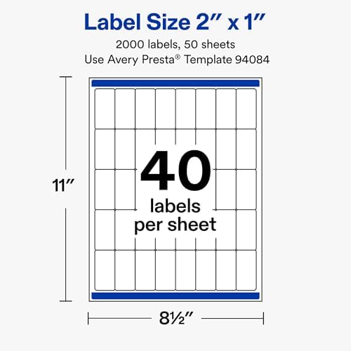 Avery Matte White Rectangle Labels, 2" x 1", Sure Feed Technology, Laser/Inkjet Printer Compatible, 2000 Printable Labels Total, Great for Branding, Packaging, and More