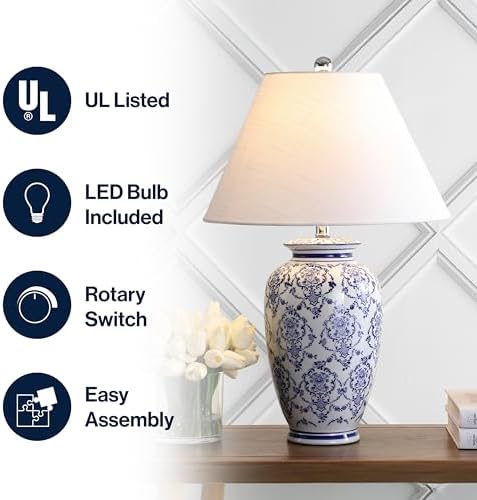 JONATHAN Y Juliana 26.25" Chinoiserie Ceramic Urn Table Lamp, Blue/White