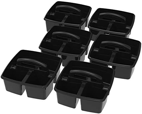 Storex 3-Compartment Small Cleaning Caddy – Multipurpose Supply Organizer with Handle, Black, 6-Pack (00972A06C)