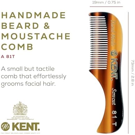 Kent A 81T X-Small Men's Beard Mustache Mini Pocket Comb, Fine Toothed Pocket for Facial Hair Grooming and Styling. Hand-Made of Quality Cellulose Acetate, Saw-cut Hand Polished. Made in England
