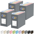 Oterri Portable Collapsible Cardboard File Box with Handle for Letter-Size | 4-Pack. Stainless Steel Handle. Label Stickers Included. Fits Letter Folders (Not Included). Home, Office, School, Dorm, Tax.