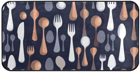 Aslsiy Kitchen Rug Cutlery Utensil Fork Knife Area Rug Spoon Floor Comfort Mats Welcome Mat for Bedroom Living Room Doormats Home Decor 39" X 20"