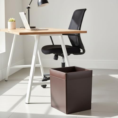Dacasso 14 Quart Chocolate Brown Leather Square Waste Basket - Luxury Executive Decor and Office Essential