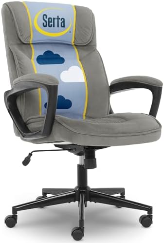 Serta Executive Office Chair Lumbar Support, Padded Arms Microfiber Chair