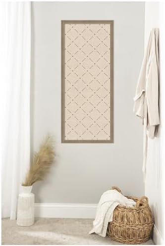Kate and Laurel Framed Fabric Pinboard 18 x 42, Green Lattice Pattern Printed Linen Classic Bulletin Board for Use as a Vision Board or Wall Organization, Florence Light Brown Frame