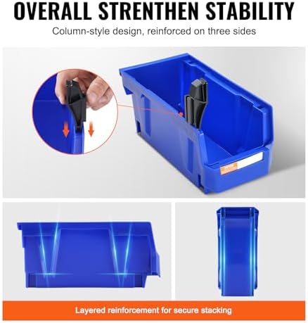 VEVOR Plastic Storage Bins 12 Pack (11 x 5 x 5-Inch), Hanging Stackable Storage Organizer Bins, Heavy Duty Stacking Containers for Closet, Garage, Office, Home, Pantry or Small Parts Organization
