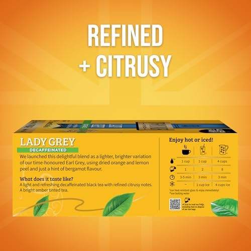 Twinings Decaffeinated Lady Grey Black Tea Individually Wrapped Bags, 100 Count (Pack of 1), Orange Peel & Lemon Peel, Fresh and Uplifting, Caffeinated, Enjoy Hot or Iced, 100 Teabags