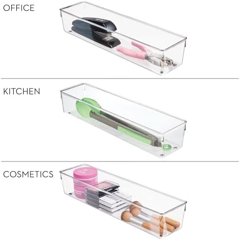 iDesign Plastic Drawer Organizer Bins, Set of 3, Clear