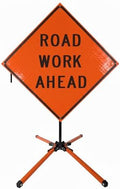 Traffic Roll-Up Sign Kit with Stand – Collapsible Safety Sign & Heavy-Duty Portable Stand, High Visibility, Easy Setup (Road Work Ahead, Reflective)