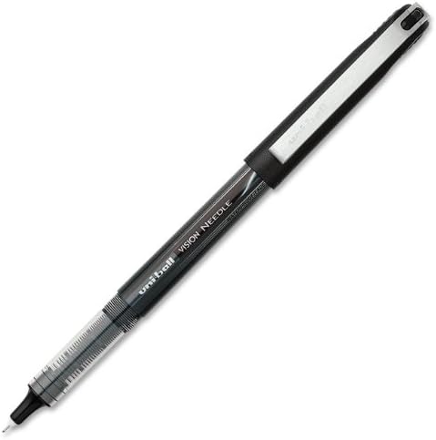 uniball Vision Needle Rollerball Pens, Micro Point (0.5mm), Black, 12 Pack